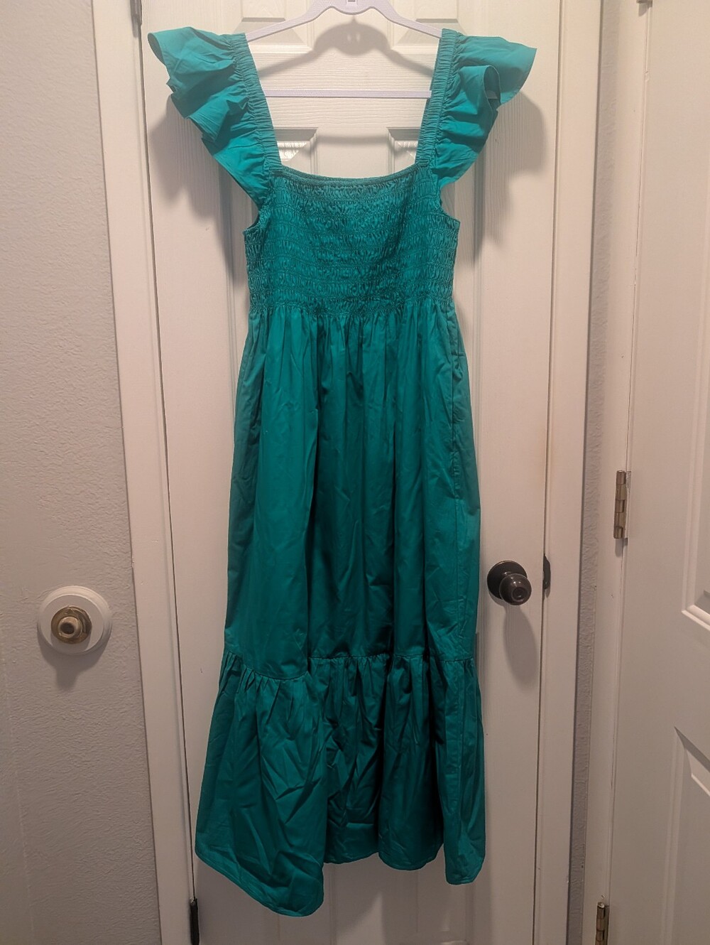 O.P.T Maxi Teal Ruffled Strap Smocked Dress